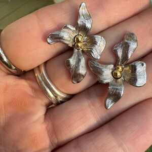 Sterling Silver and Gold Flower Earrings